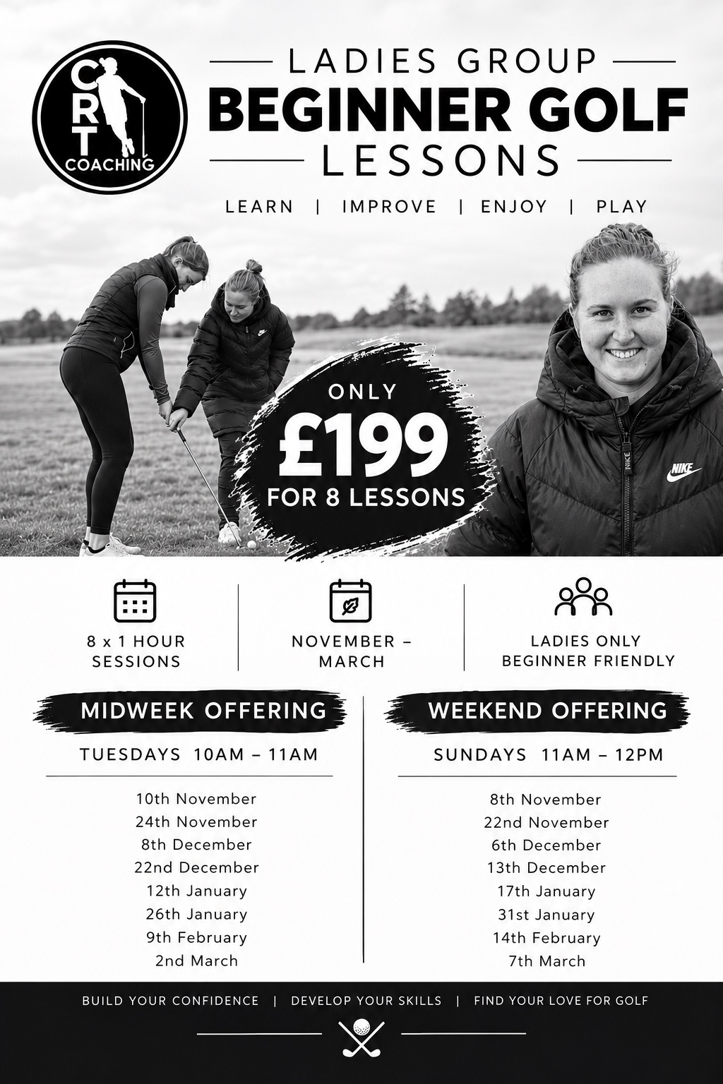 Poster for the ladies group beginner golf lessons at Kings Acre